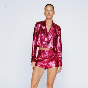Nasty Gal Hot Pink Sequins knicker shorts  (size 4) AND Blazer (size S)